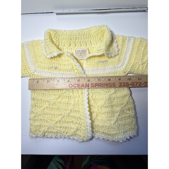 Vintage Handmade Acrylic Crochet Yellow Baby Cardigan Sweater - Picture 6 of 7